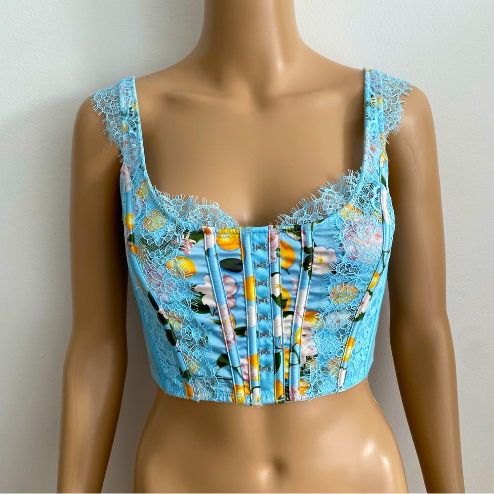 Victoria’s Secret Lace Corset Top Small Lemon Floral Print